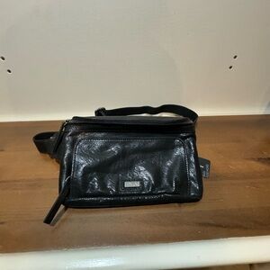 Black Leather Waist or Crossbody Bag
